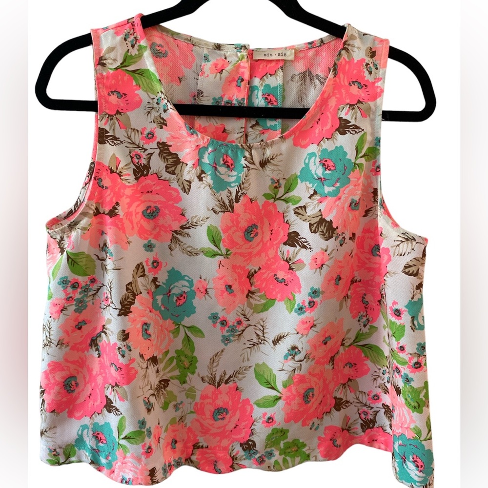 Sis Sis Brand | Neon Floral Summer Tank | Size Large
